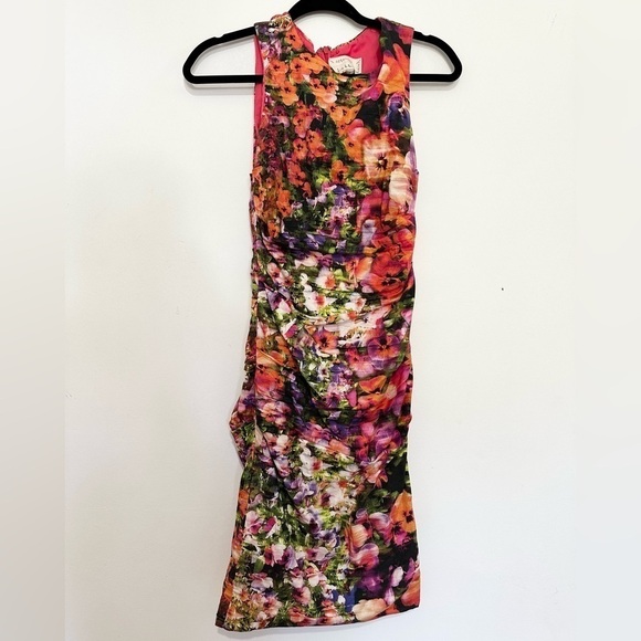 Nicole Miller artelier midi dress size 8 floral bodycon rushed event party chic